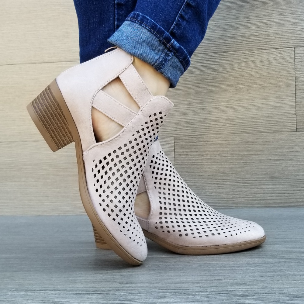 Rose Pink Open Perforated Ankle Booties - Picture 2 of 8
